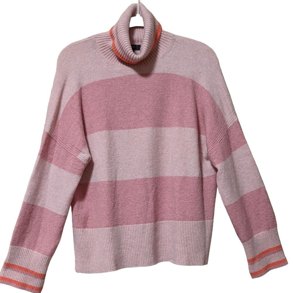 J. Crew Striped Turtleneck sweater in super soft yarn pink peony alpaca wool M